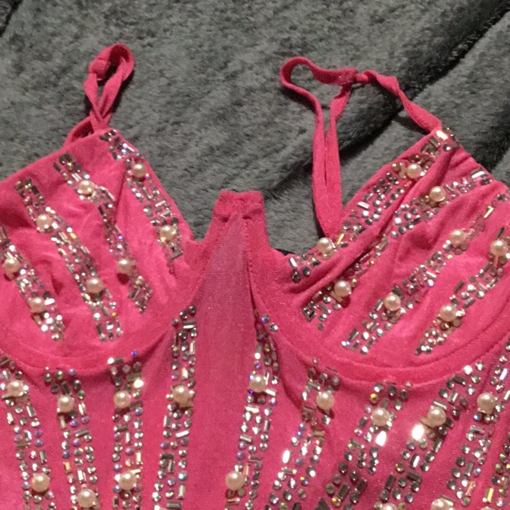 Fashion Nova Vibrant Pink Beaded Mini Dress - Picture 10 of 14